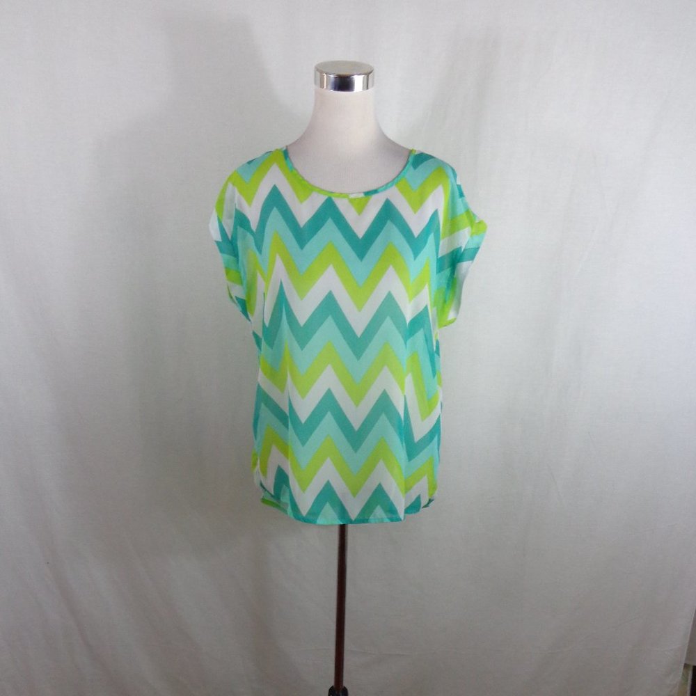 TACERA WOMEN'S SLEEVELESS SHIRT SZ L SHEER GREEN
